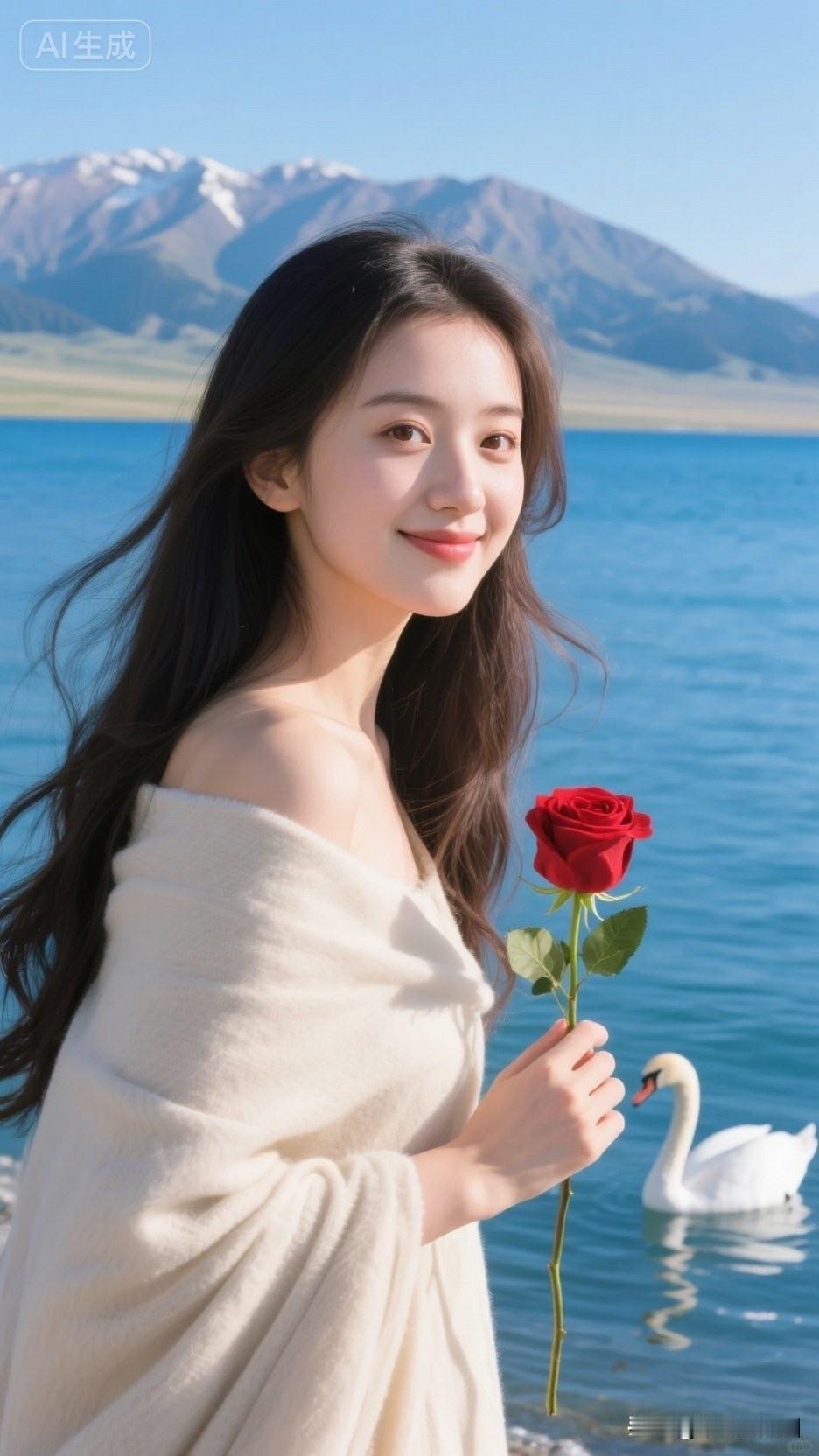 温柔少女与浪漫花束的完美结合，尽显优雅与甜美！🌸💕