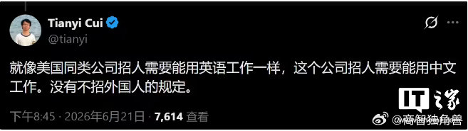 【DeepSeek崔添翼回应不招外国人质疑：需要能用中文工作，没有不招外国人的规