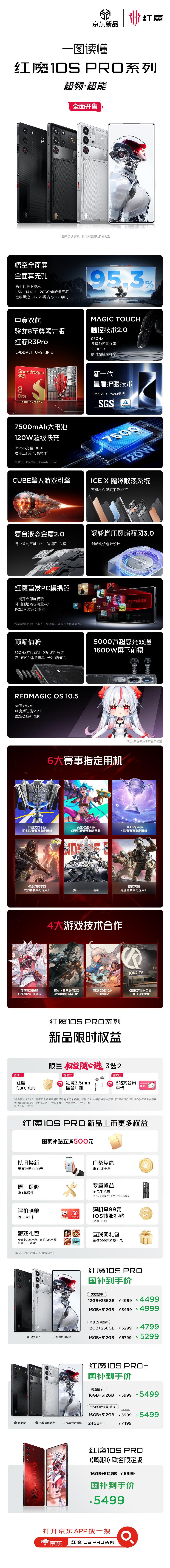 红魔10SPro 起售价4999元（12+256）红魔10S Pro+起售价59