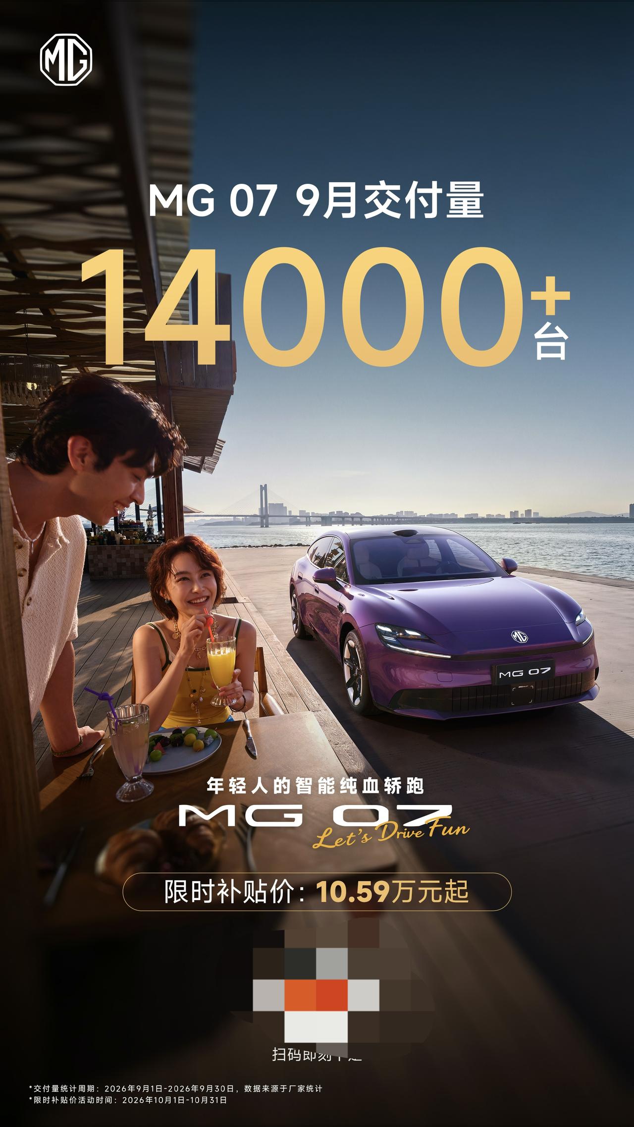 上汽MG9月销量出炉 新能源月销首次突破3万台
10月1日，上汽MG官方正式公布
