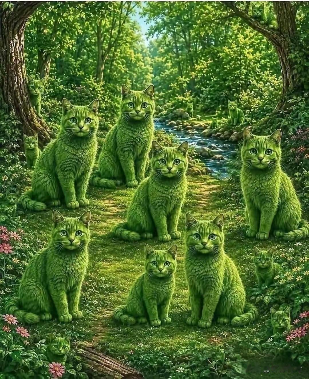 这张图有多少支猫？初看七八只，仔细一看十六，十七只，真的很神奇！