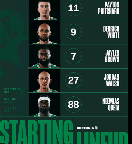 凯尔特人首发：布朗、普里查德、怀特、沃尔什、奎塔