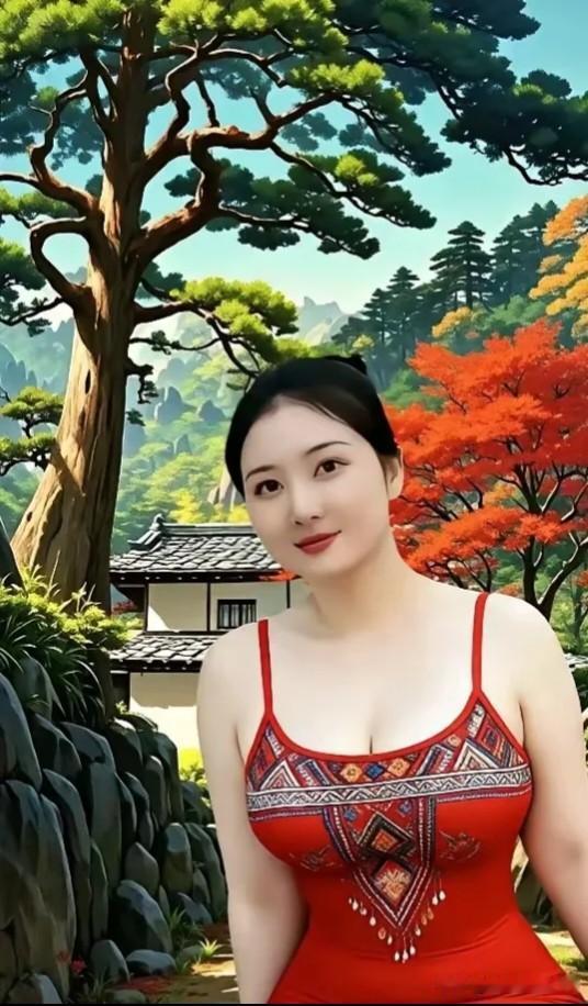 清平乐·山居红袂
 
松青枫赤，翠岭凝秋色。
黛瓦山家藏秀色，人面红衣相惜。
明