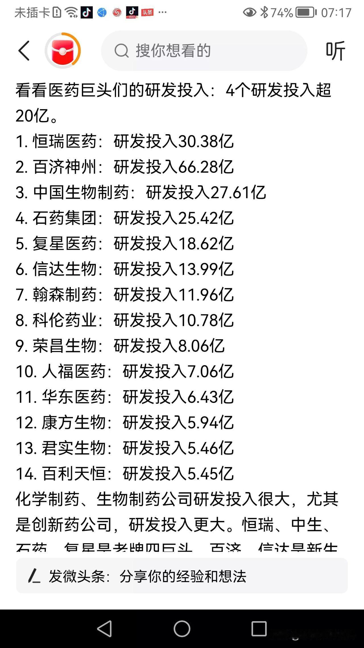 中国药企，会出现万亿市值的世界级公司吗？
2024年，中国药企科研研发投入有四家