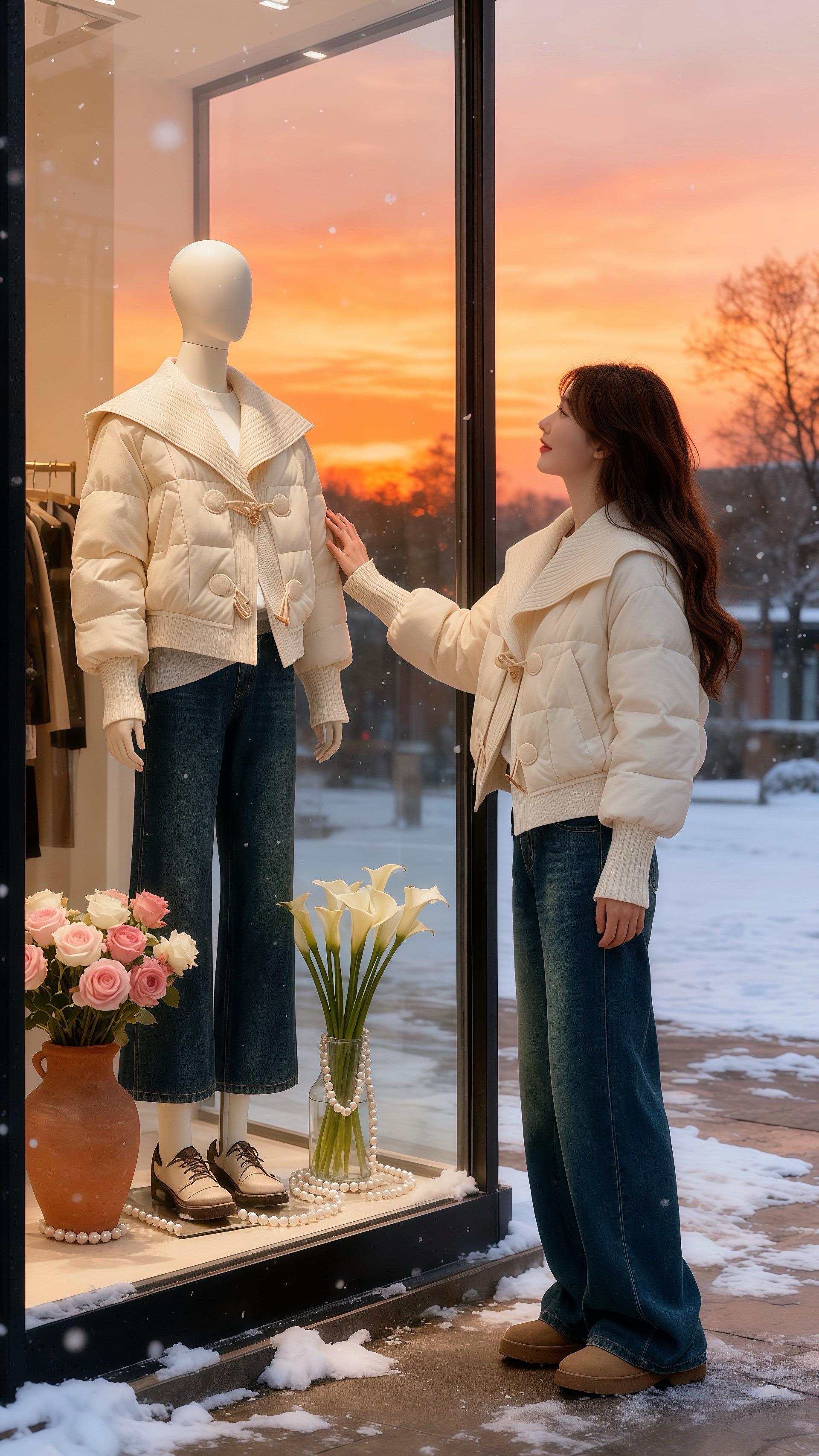 《雪落黄昏时，她在橱窗找到冬日浪漫密码》初雪的黄昏，林薇被那家店的橱窗...