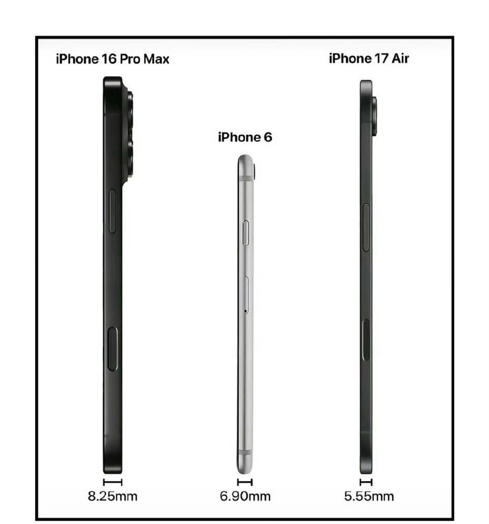 苹果最薄iPhone17Air再曝家人们！iPhone 17 Air比iPhon