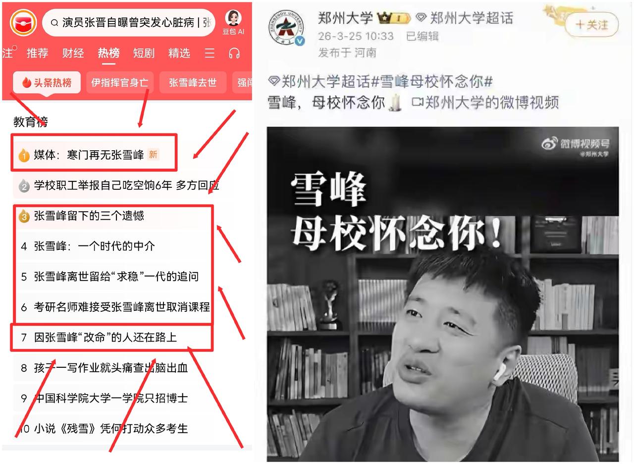 头条热搜教育榜前十，张雪峰一个人占了六个。凭什么？

今天（2026年3月26日