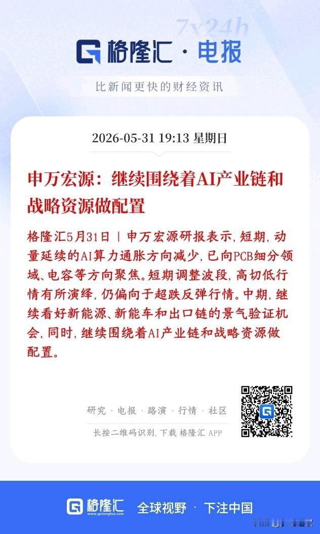 A股接下来如何操作，券商机构给出了接下来策略
申万宏源表示，短期AI热点从算力转