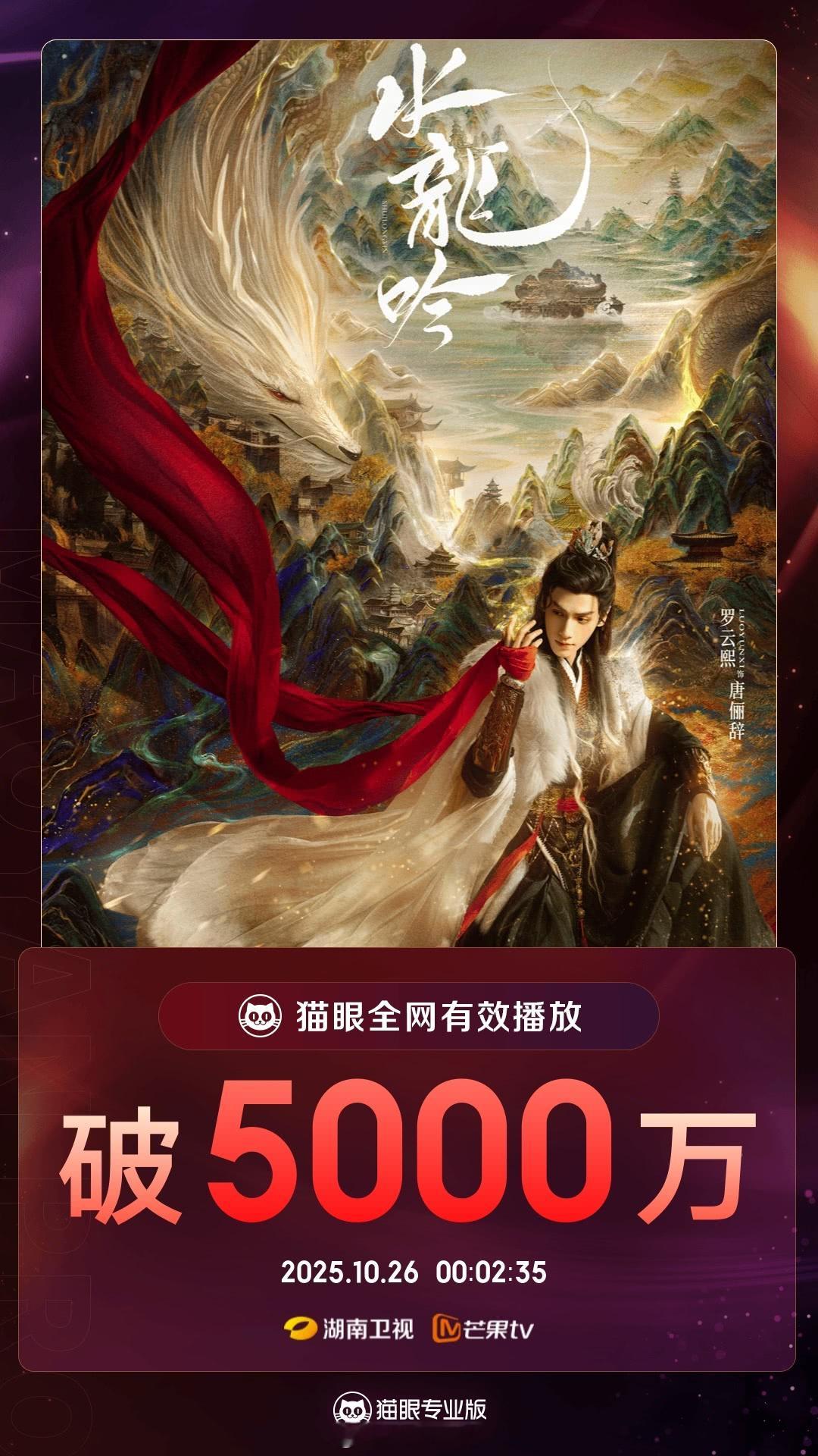 罗云熙领衔主演水龙吟有效播放量破5000万啦！[不愧是你]水龙吟 ​​​