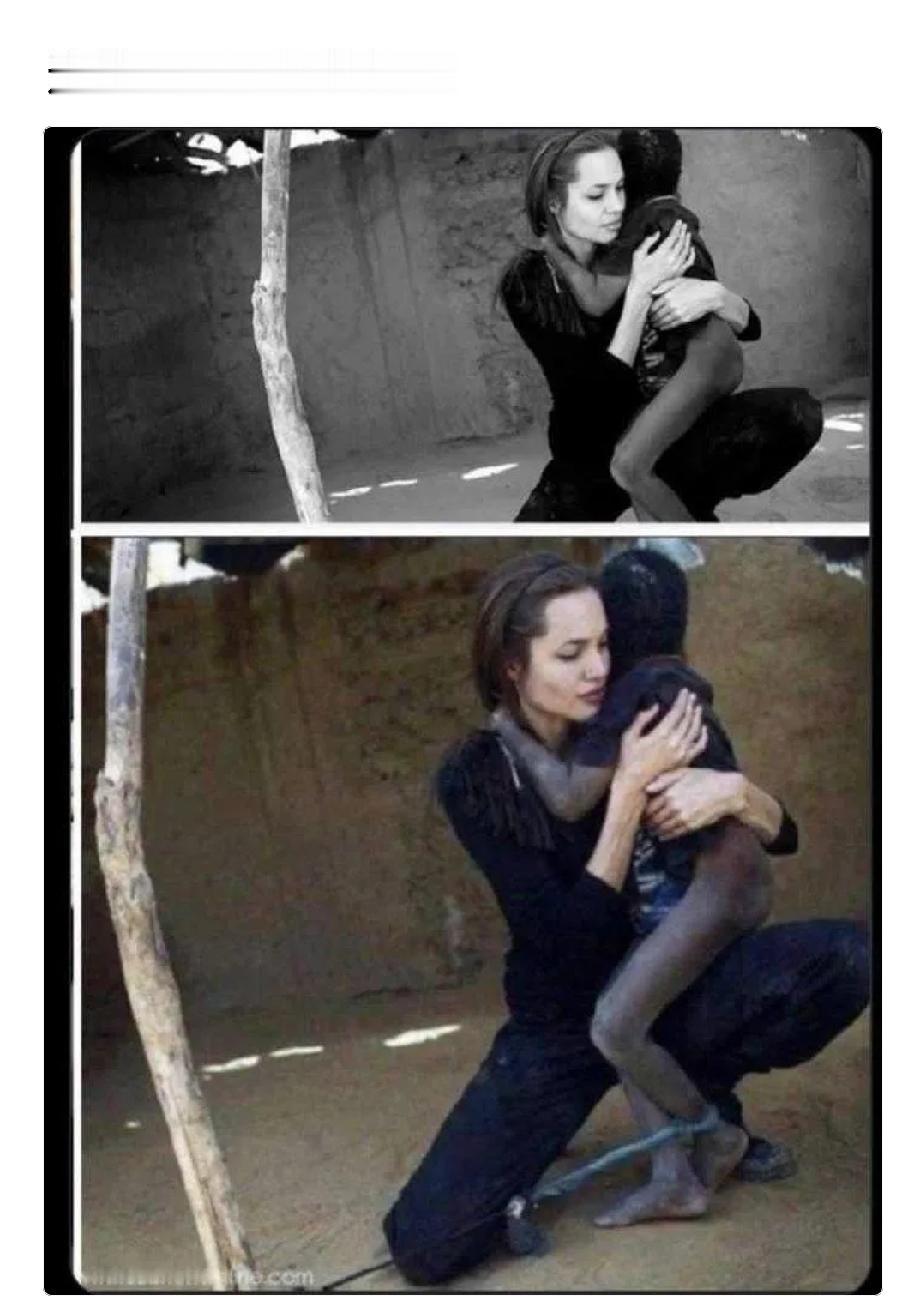 1. 绳子不是朱莉或者联合国人员捆绑孩子。是孩子家属为了防止好动幼童在难民营走失