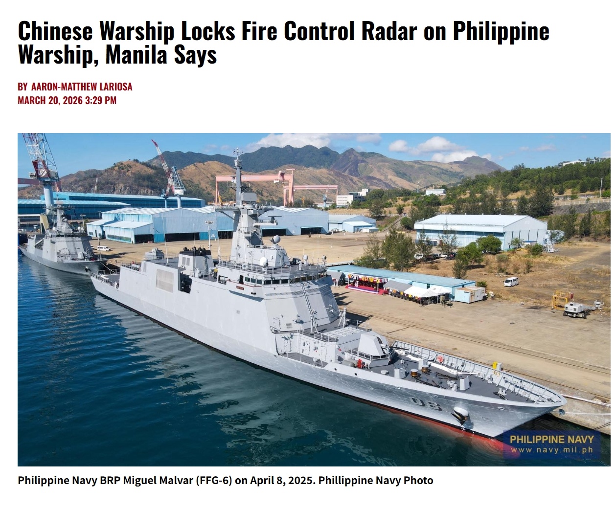 056A广安舰火控照射菲律宾最新护卫舰——USNI报道，据菲律宾海军发布的消息，
