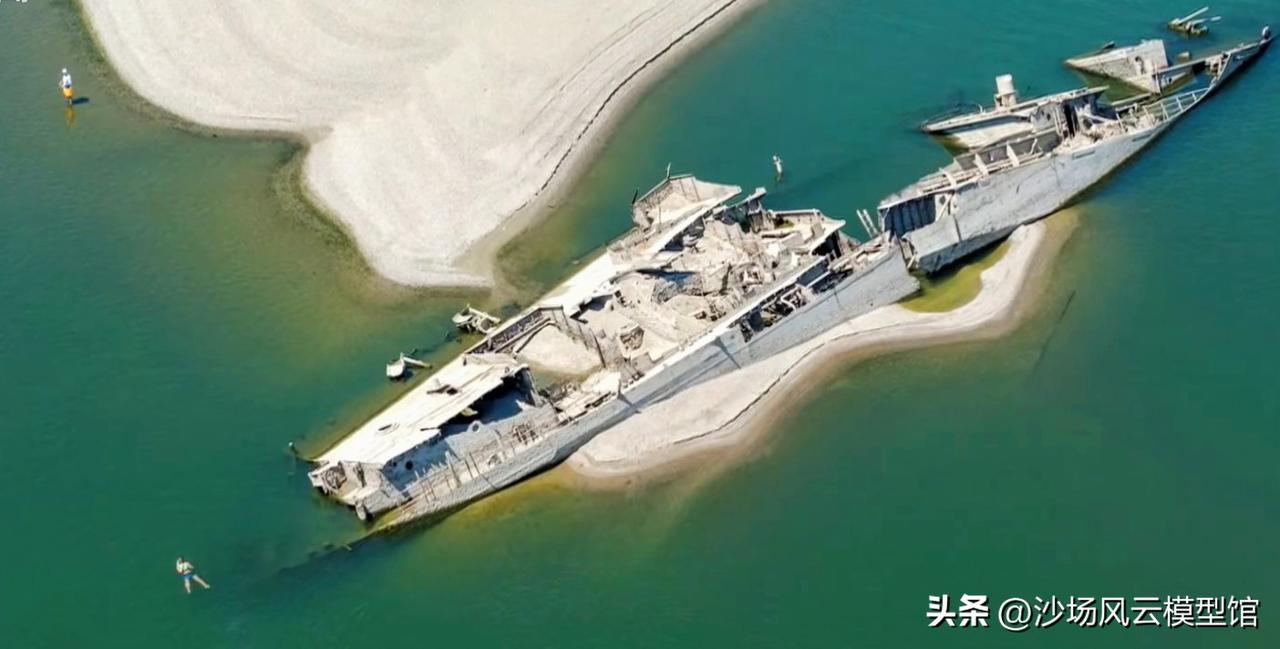 多瑙河水位降低，纳粹军舰残骸露出水面。最近欧洲持续高温，导致多瑙河部分河段水位降