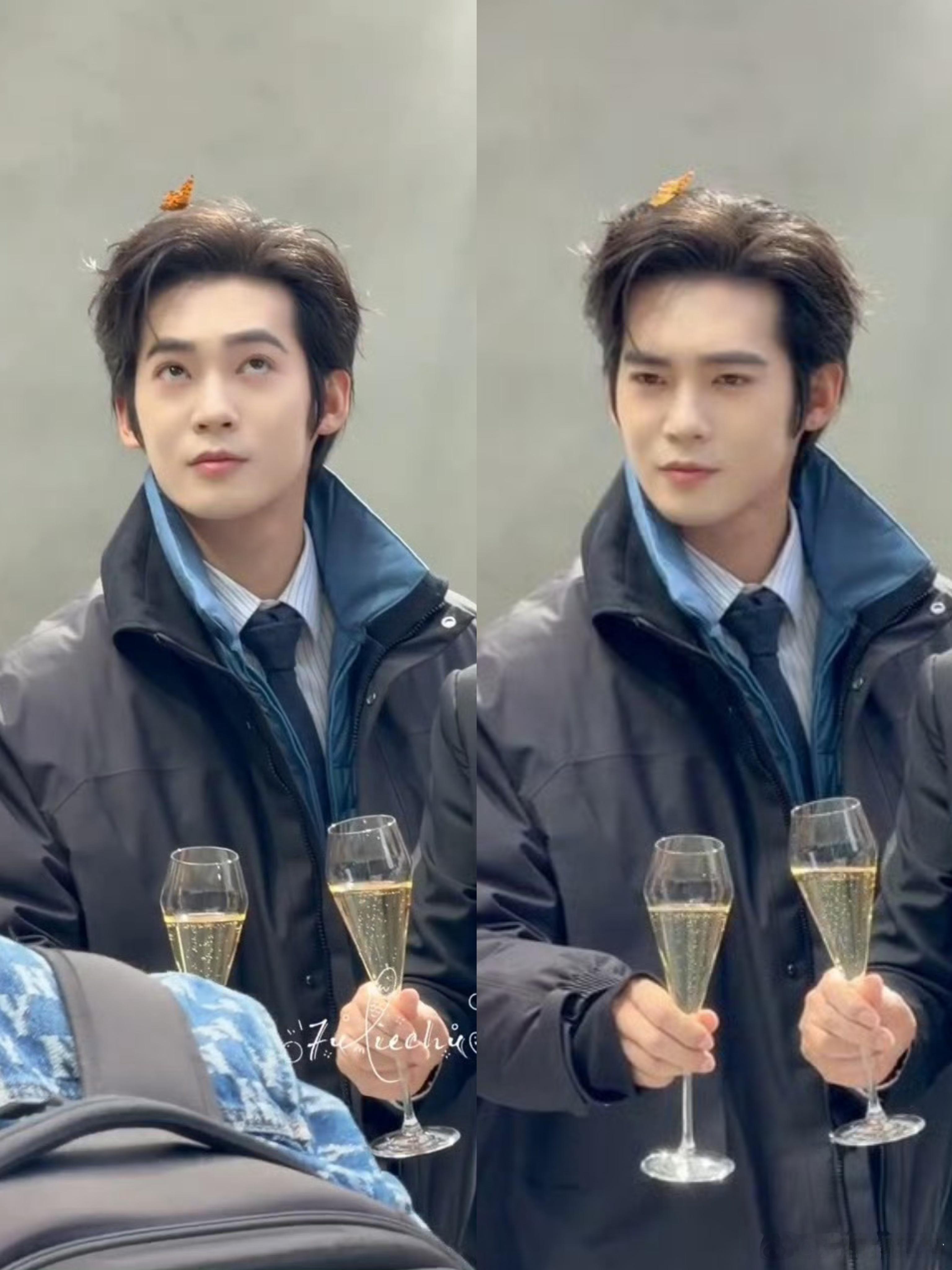 有只蝴蝶落在于适头上了，这画面好美啊[求关注] ​​​