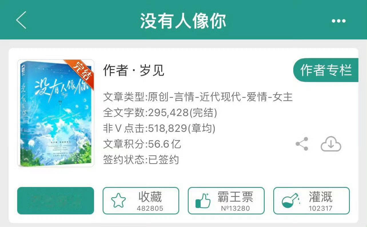 小说推荐：《没有人像你》 作者:岁见简评：自卑少女vs天之骄子，单向暗恋+久别重