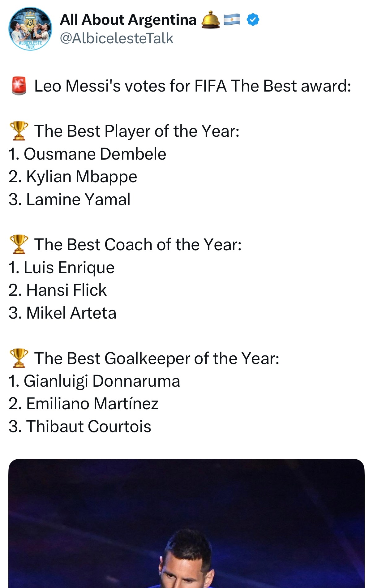 🎙梅西认为你是世界第三好的教练，这绝对是个值得重视的评价，对吧？💬米克尔·阿