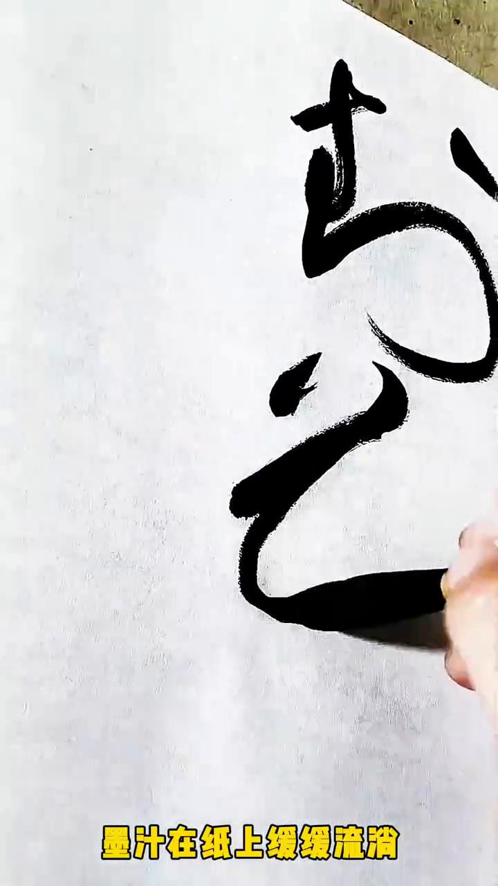 毛笔在宣纸上轻轻落下，墨汁在纸上缓缓流淌，笔锋游走于纸间，留下或粗或细的线条，或