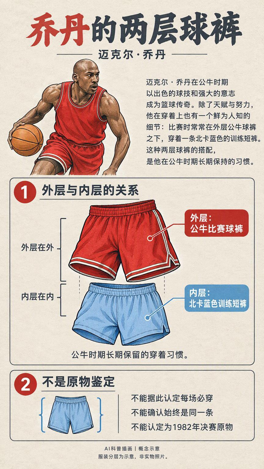 乔丹为什么在公牛队球裤里面，还穿着北卡短裤？乔丹球裤里的北卡短裤站上NBA赛场时
