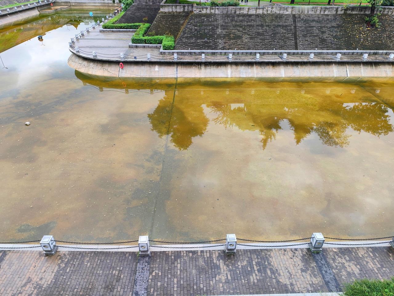 【西安护城河的水，有哪些秘密？】拍了一组护城河的水域，水面清澈，波光粼粼，看着它