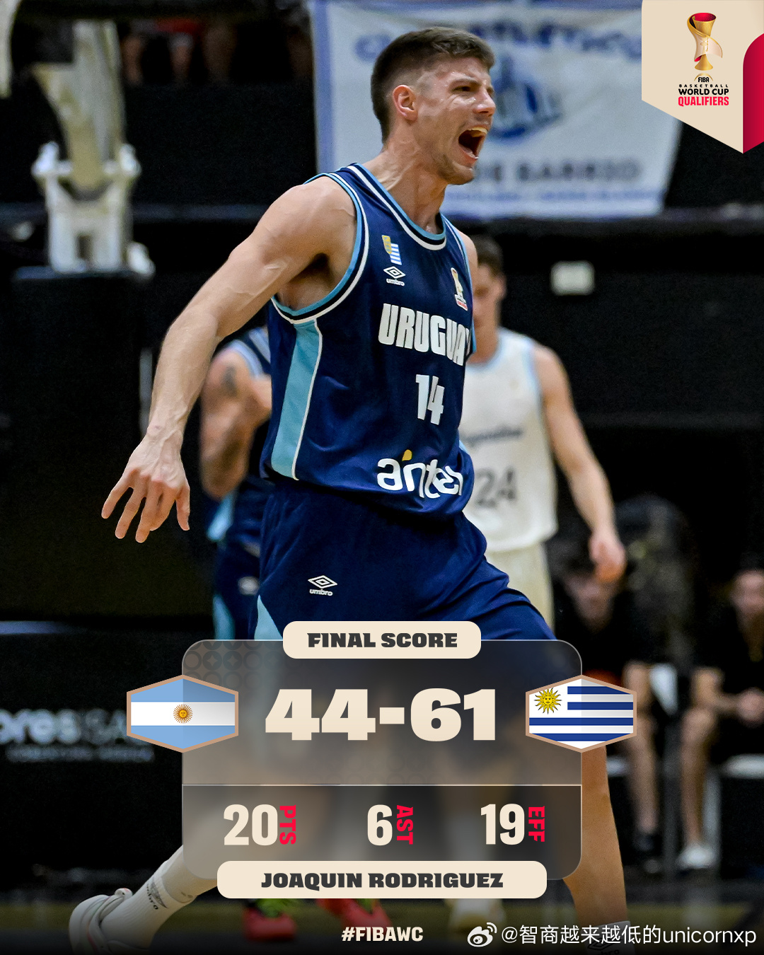 世预赛乌拉圭61比44击败阿根廷男篮世预赛FIBA
