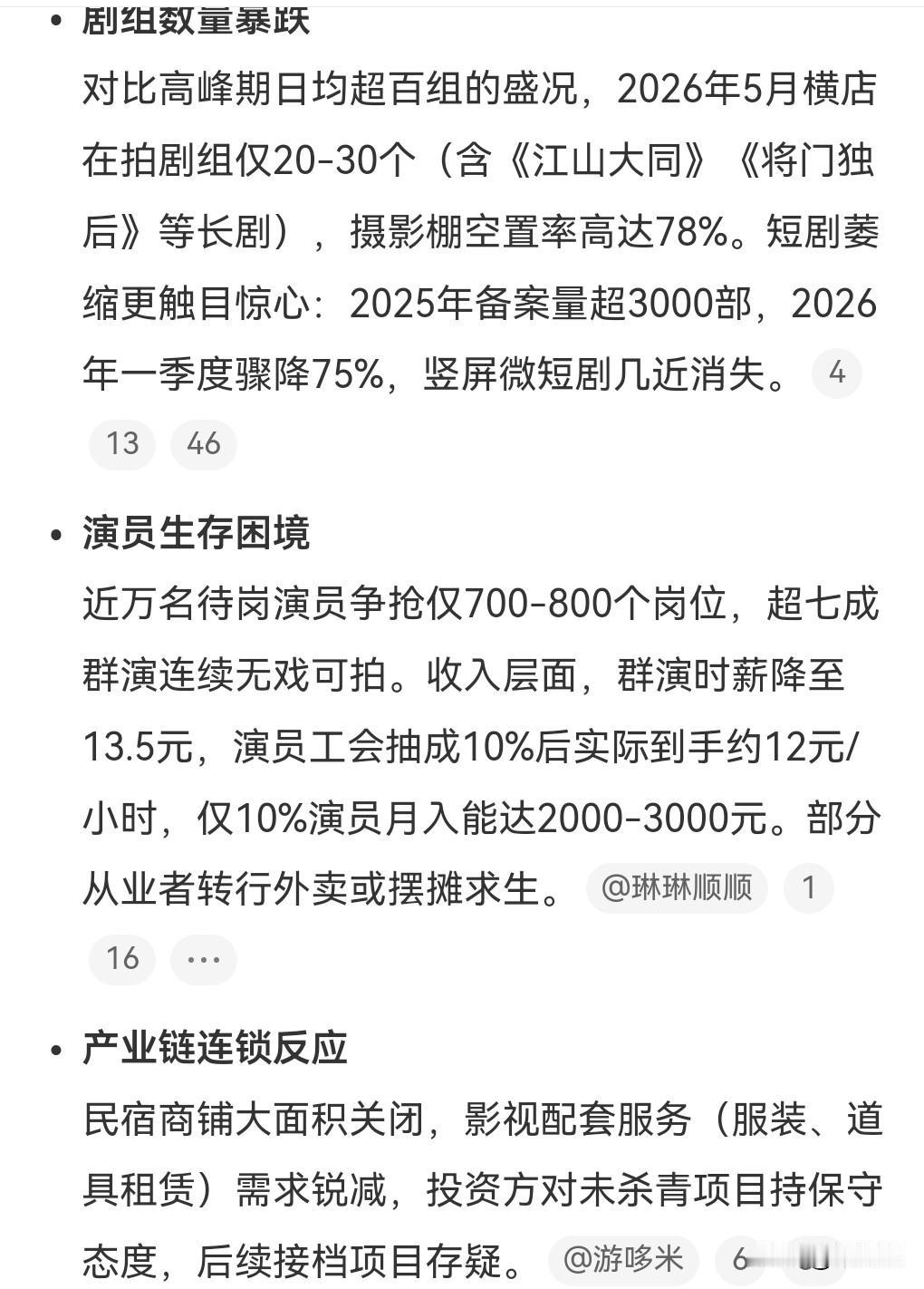 AI对影视行业的冲击太大了。
5月15日看到一个热搜，曝横店昔日剧组扎堆，如今空