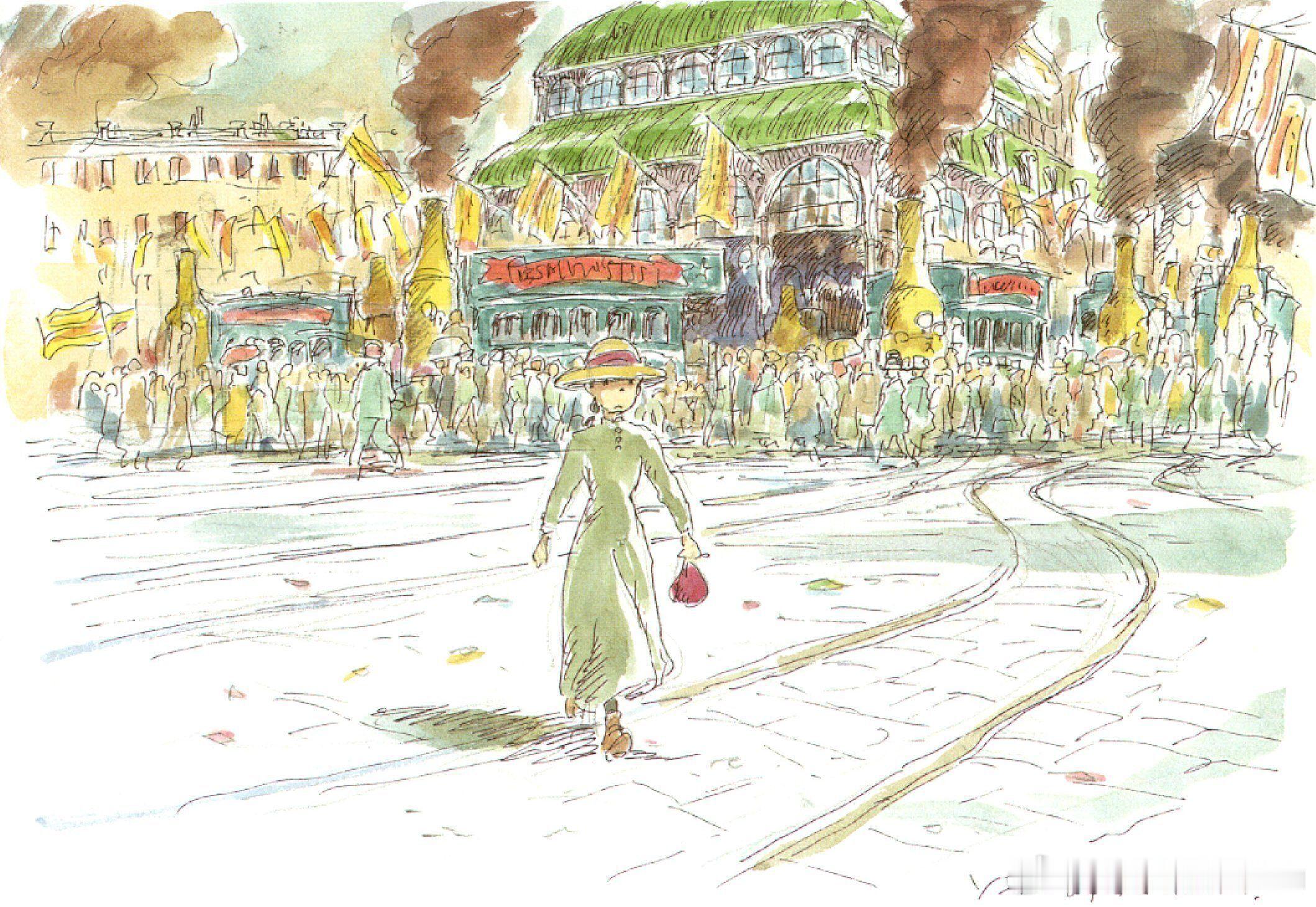 一组宫崎骏手绘的《哈尔的移动城堡》的概念设计图，今天是他的85岁生日🎂 