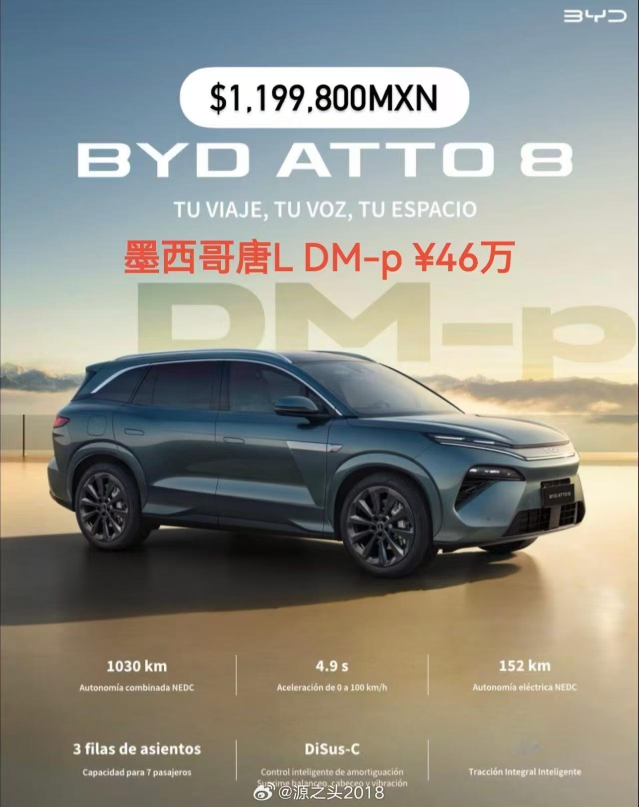 比亚迪唐L DM-p 海外版售价约合46w，直接对标的是豪华品牌 SUV。据说配