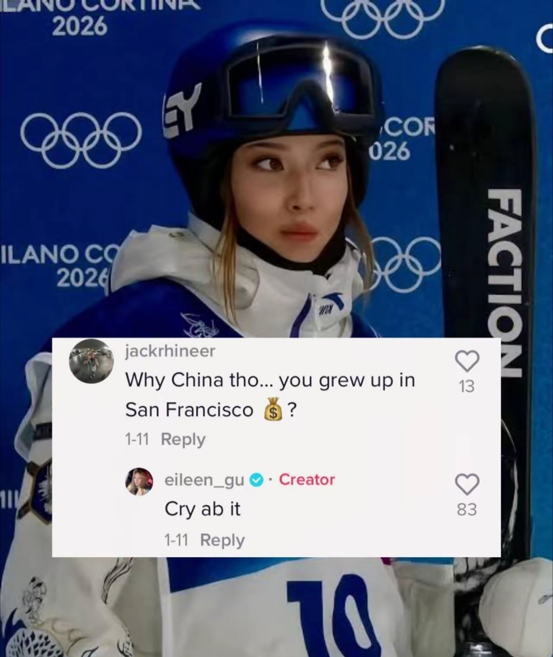 谷爱凌在美国面对的网暴更严重，美国很多人称她为叛徒。 