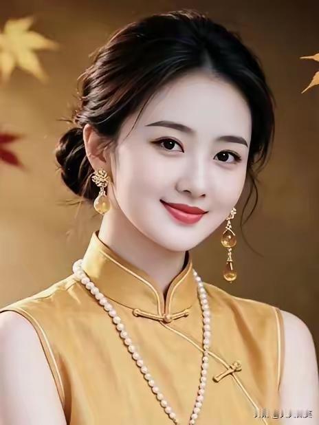 这姑娘穿得真漂亮，珍珠项链配耳环。