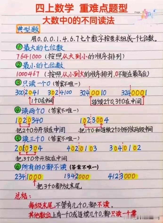 四上数学——大数中0的不同读法