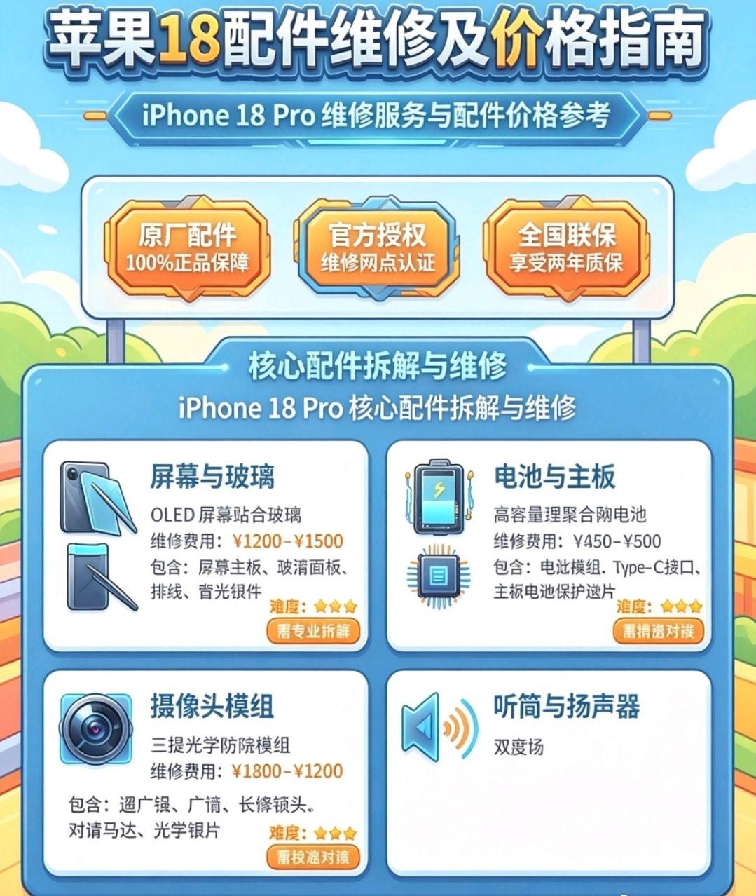 iPhone 18系列｜国内官方保外维修价（苹果直营店/授权服务商，不含Appl