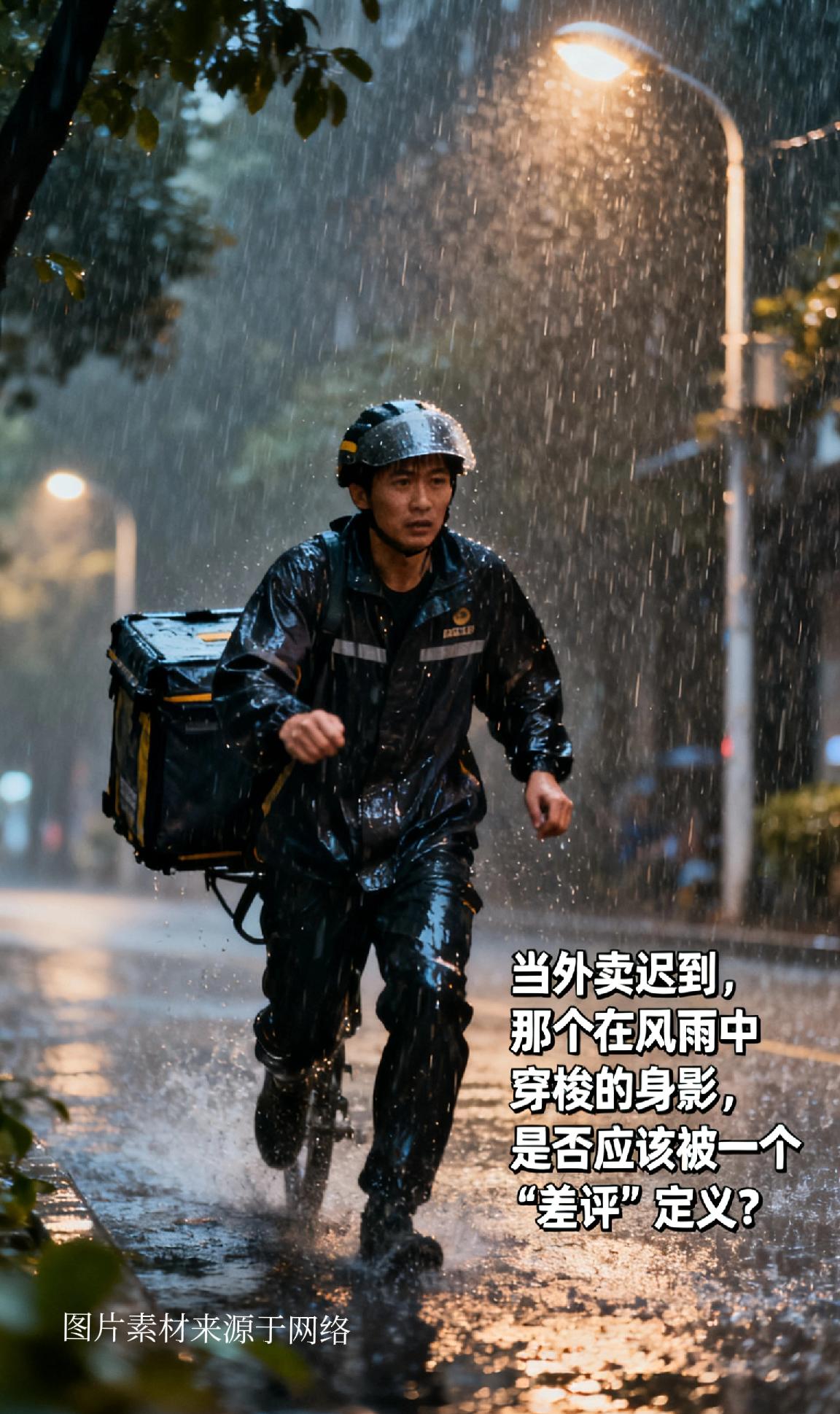 当外卖迟到，那个在风雨中穿梭的身影，是否应该被一个“差评”定义？ 这个问题背后，