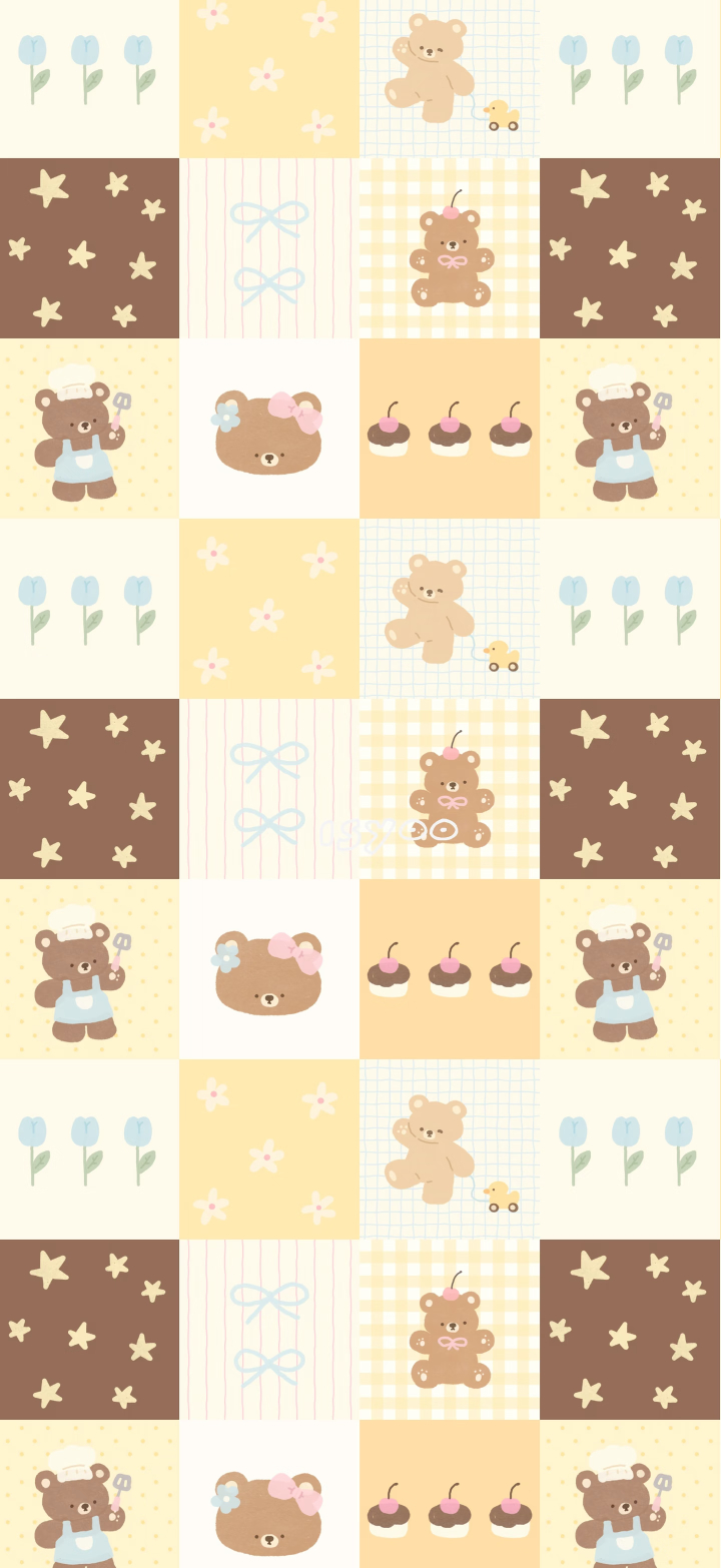 🧸𝑾𝒆𝒄𝒉𝒂𝒕｜可爱拼接壁纸｜浅色系手机壁纸｜小熊壁纸｜高清壁纸 