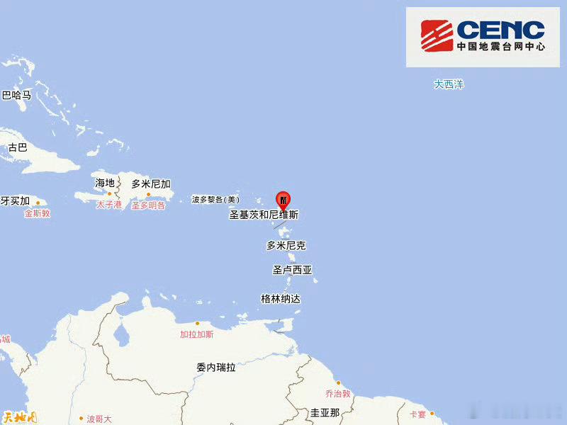 地震快讯中国地震台网正式测定：05月16日22时50分在背风群岛（北纬17.40