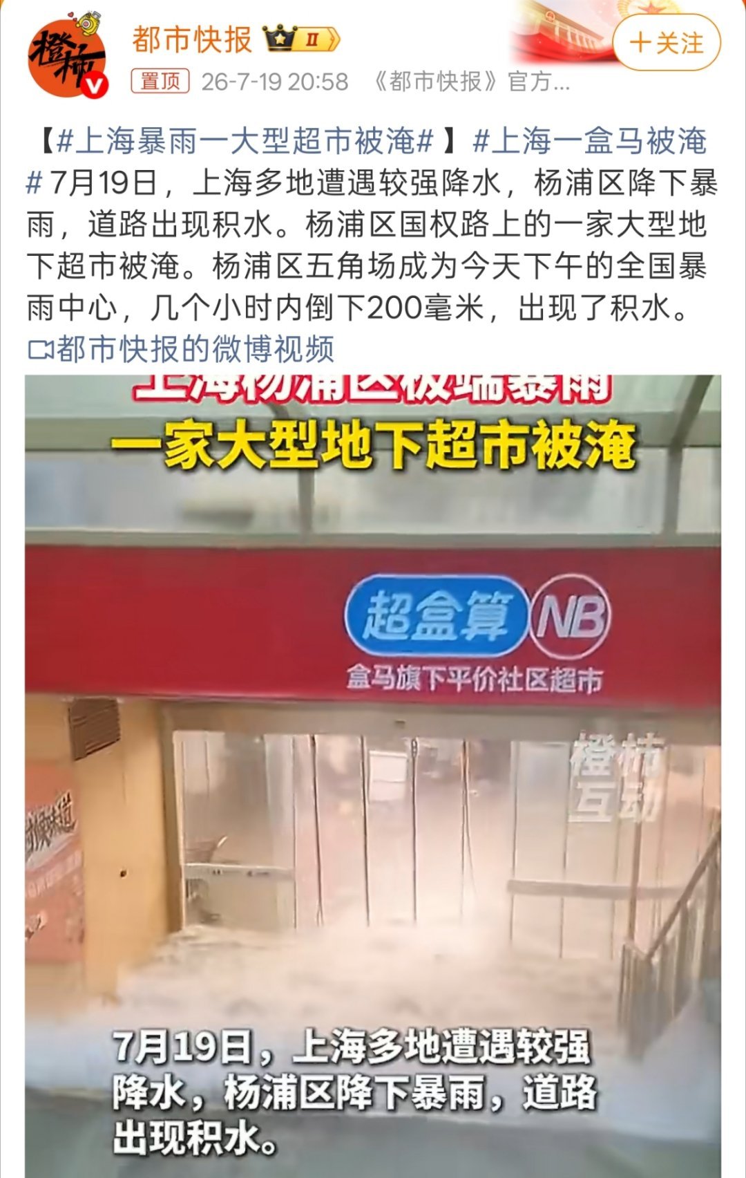 上海一盒马被淹这下盒马是真变河马了