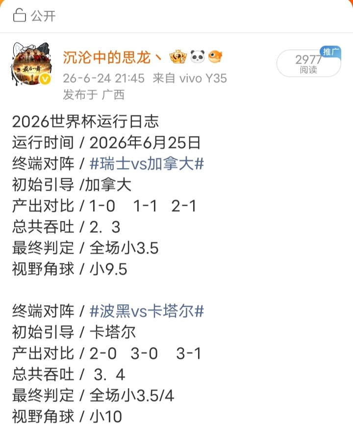 瑞士vs加拿大  北京时间6月25世界杯，今晚三点开战的瑞士vs加拿大，两队都不
