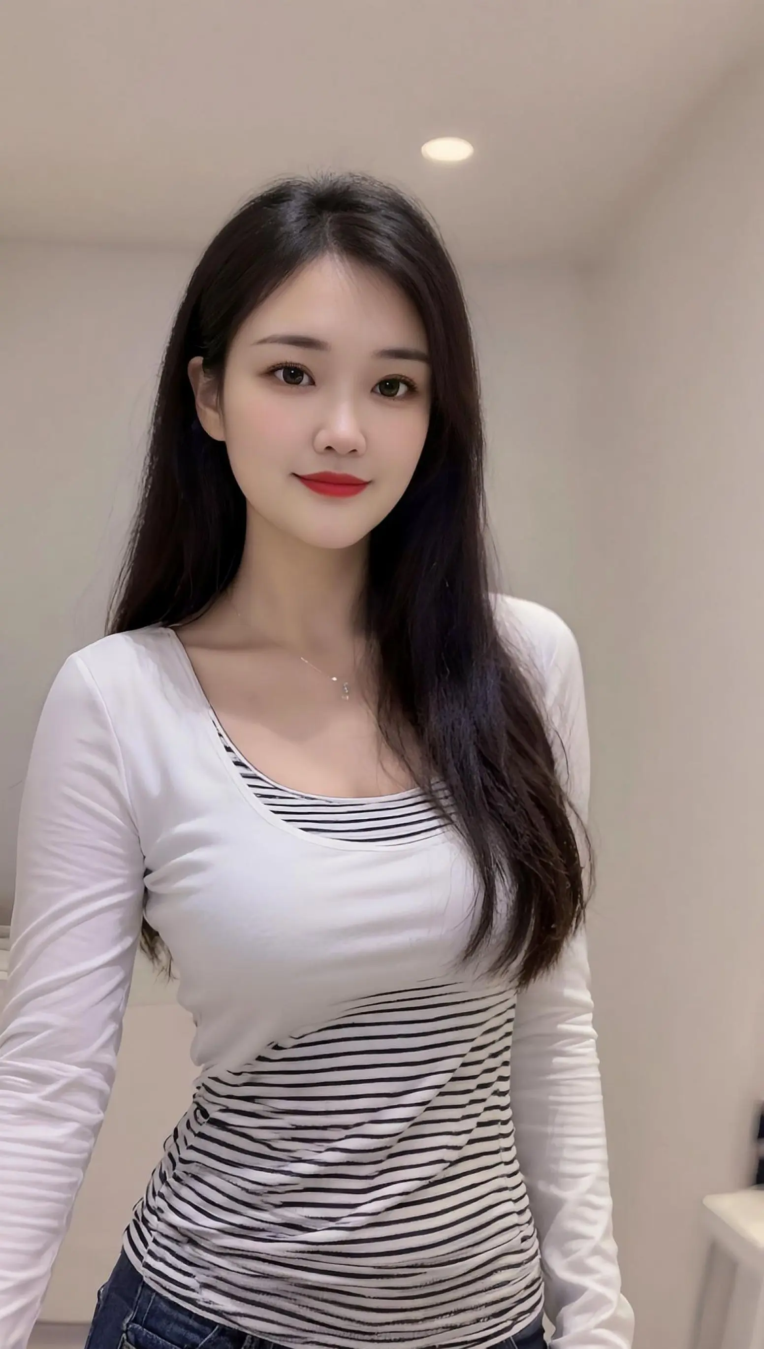条纹控 纯欲姐姐显瘦百搭上衣 辣妹条纹微透修身显瘦上衣 AI简约随拍 ai创作