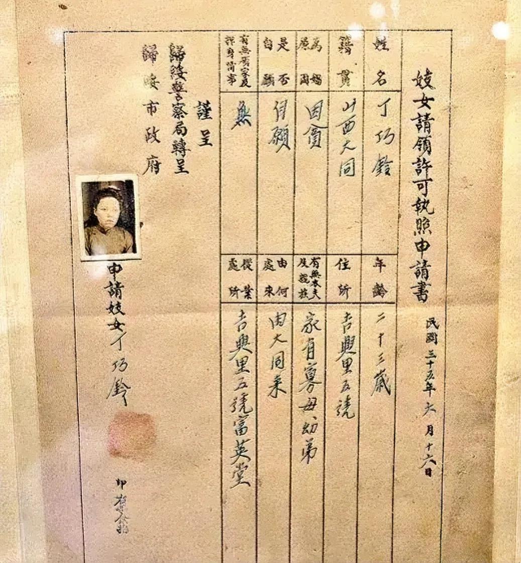 1946年，“归绥市（哈尔滨）警察局”颁发的一张《妓女营业执照》，持证人的名字叫