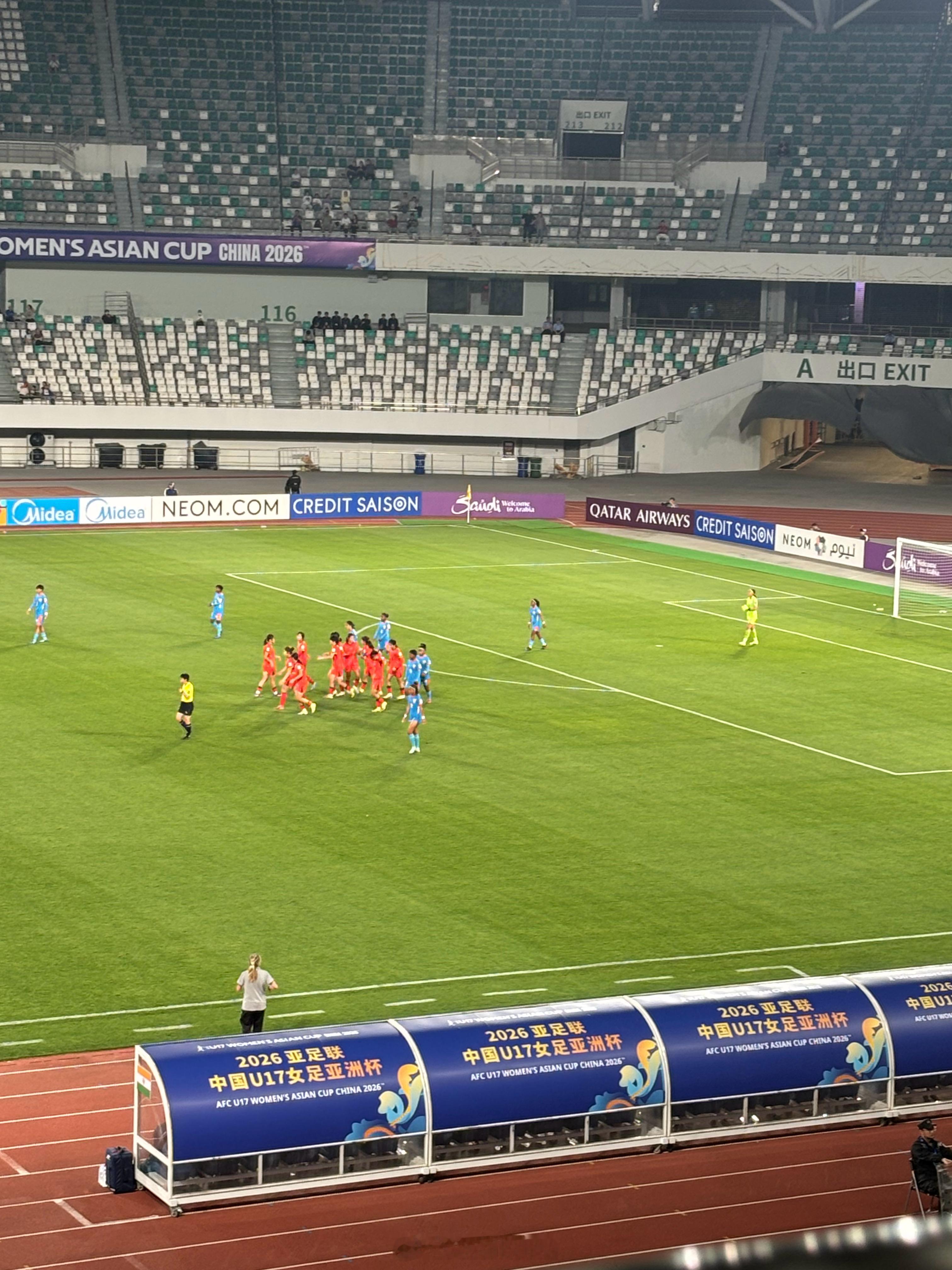 今天，中国U17女足在苏州体育中心以3-0战胜印度U17女足，晋级2026亚足联