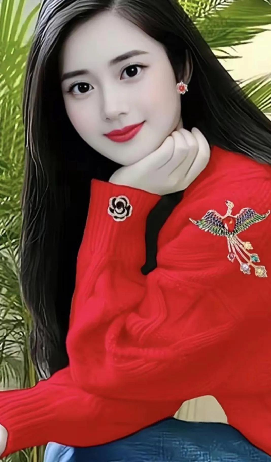 她的眼眸晶莹剔透，如琥珀般美丽，流露出深深的情感和内在的美丽。