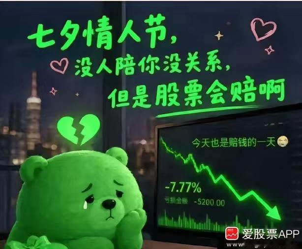 莫道情人皆成双，
股海浮沉一起伤？
别人晒花我晒单，
且将绿帽作红妆。[捂脸]