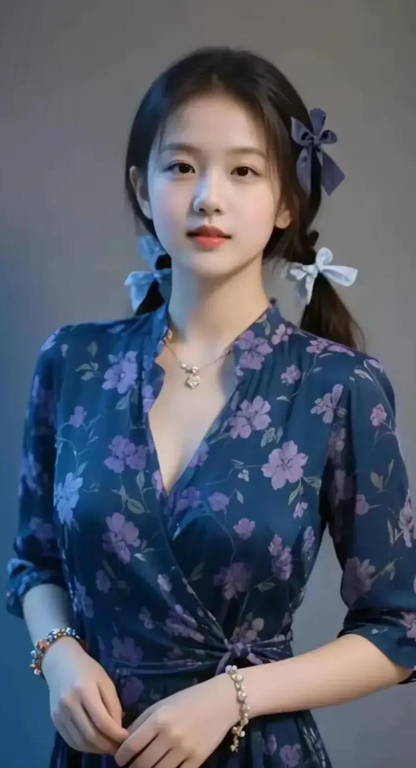优雅蓝调，花间少女，甜美蝴蝶结，气质满满！