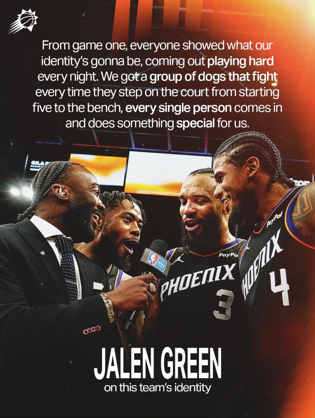 🎙️ “从第一场比赛开始，每个人就展现出了我们的球队特质，那就是每晚都上场拼尽