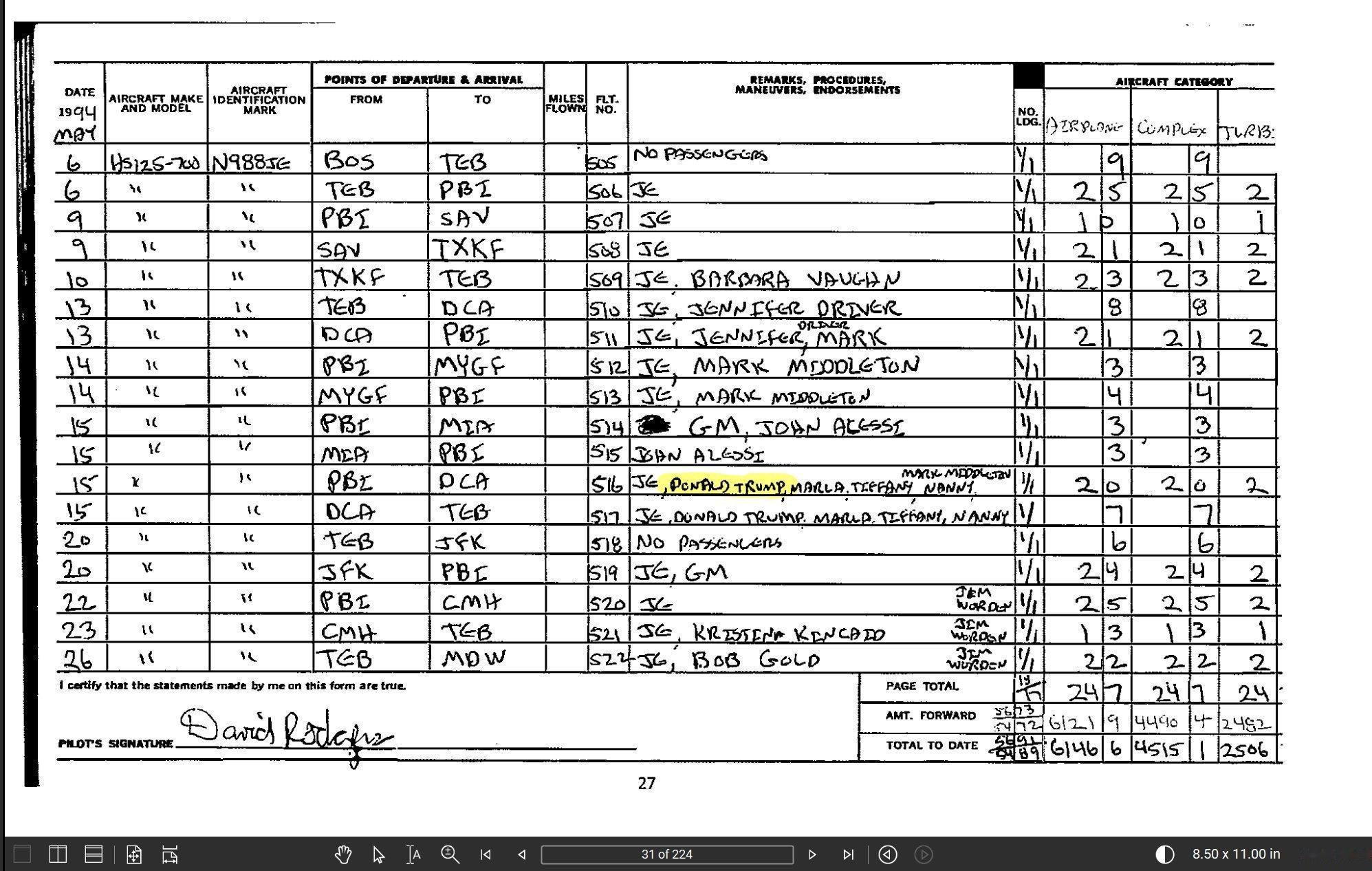 实锤了！1994年爱泼斯坦飞行记录川普赫然在列！Donald Trump PBI