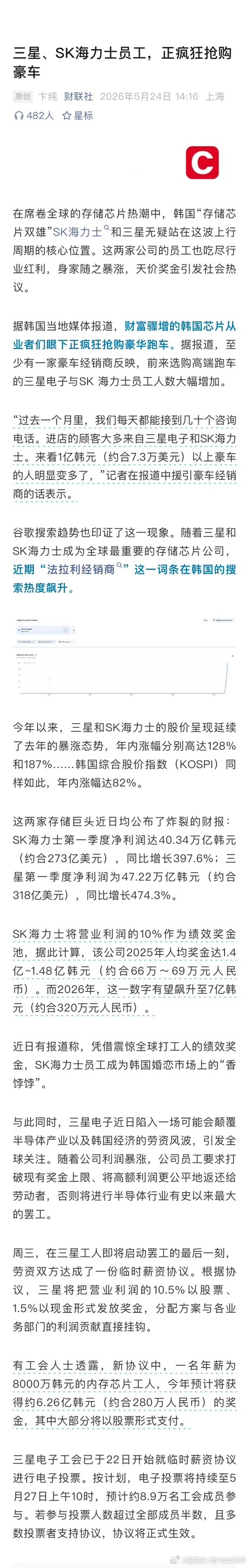 三星、SK海力士员工，正疯狂抢购豪车