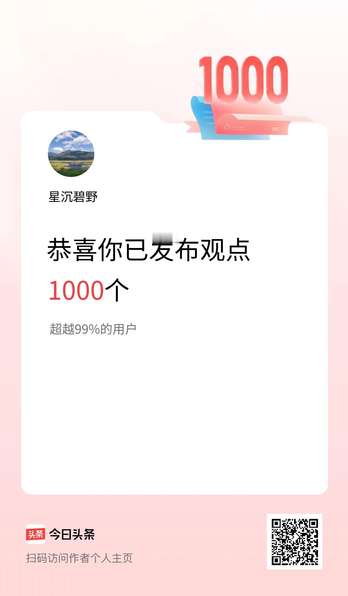 我在头条累计投稿观点1000个