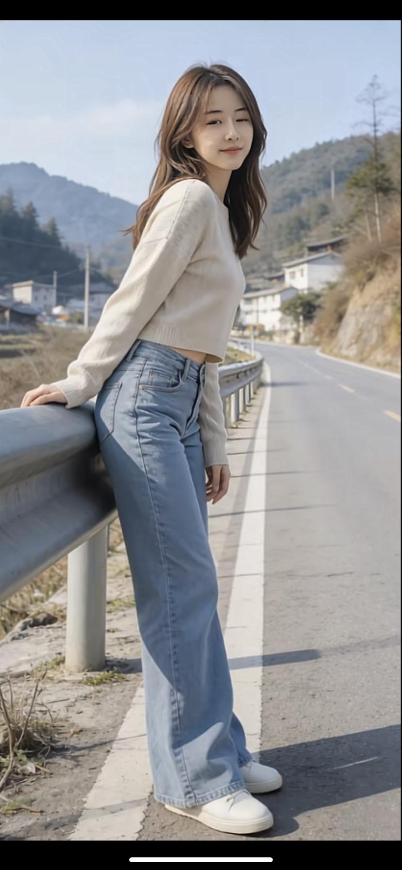 阳光下的少女，倚靠护栏，微笑如春日暖阳。