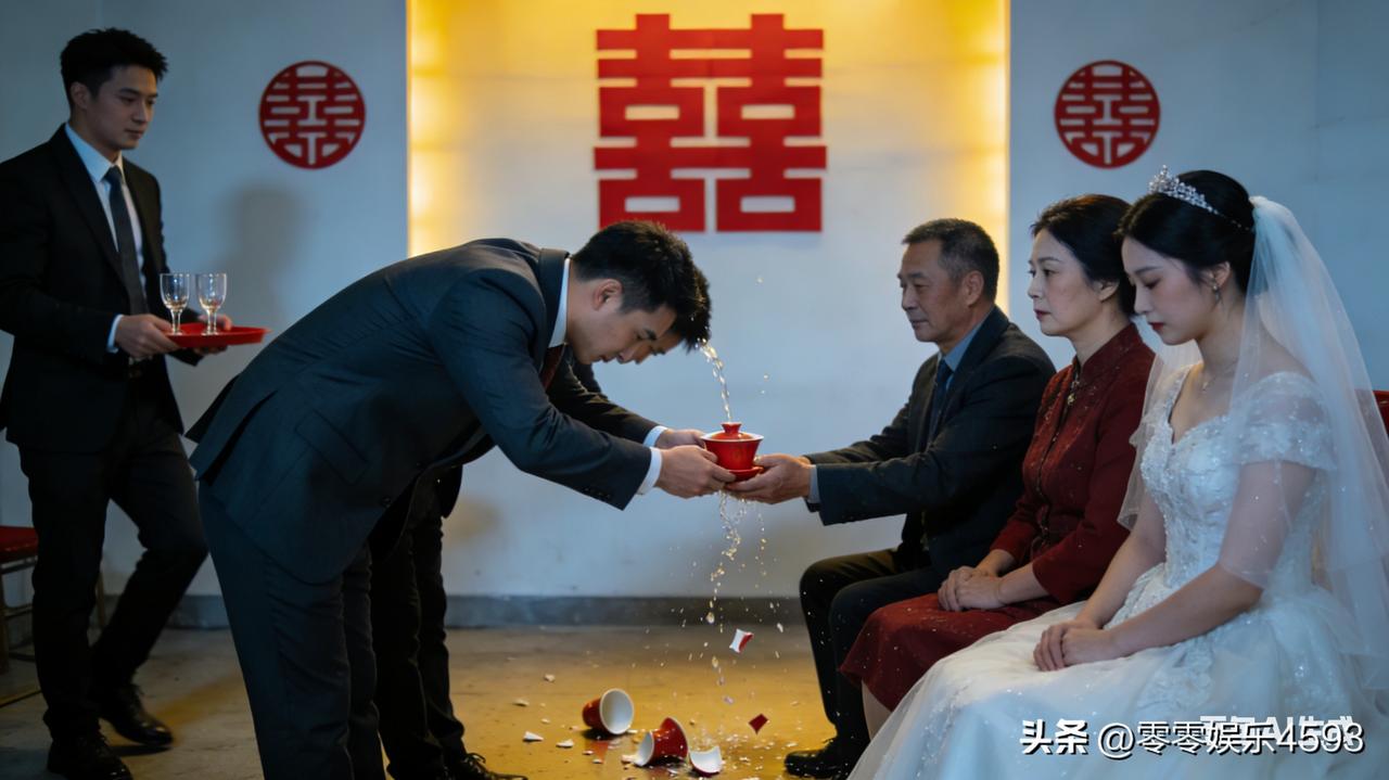 婚礼现场敬茶，新郎三次鞠躬敬茶都被准岳母甩脸无视，新娘全程沉默低头。新郎突然将茶