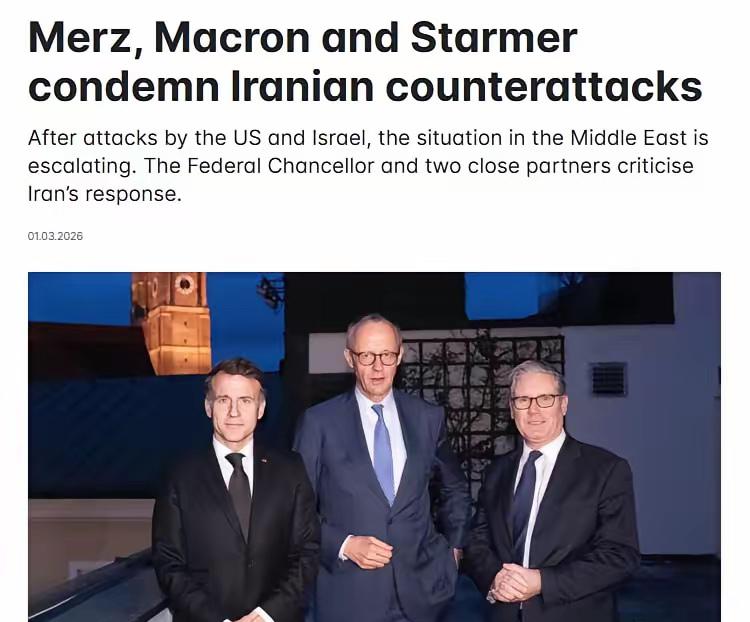 德法英三国领导人威胁称，若伊朗继续攻击中东地区国家领土，将对其采取军事措施。
