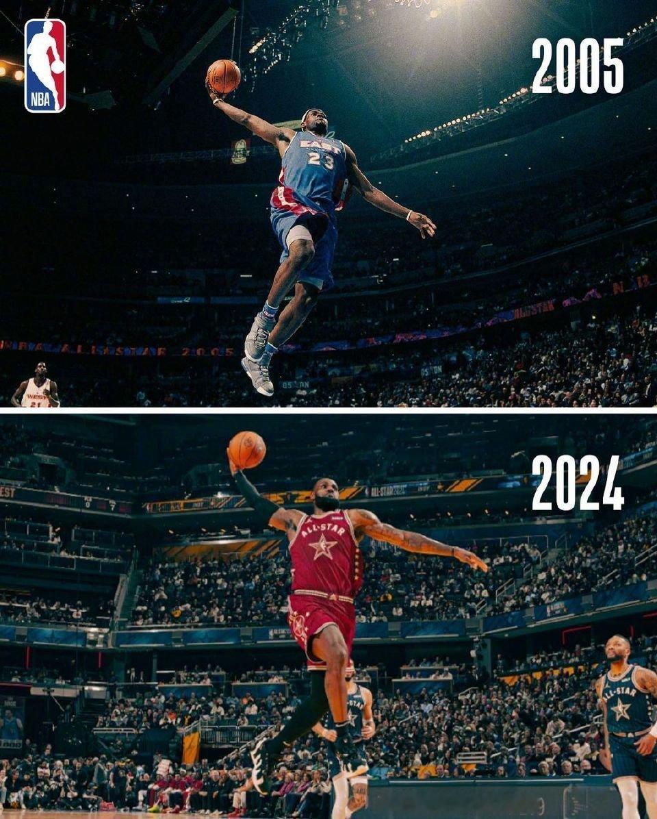 2005詹姆斯vs2024詹姆斯！勒布朗詹姆斯十年如一日[笑cry][笑cry]
