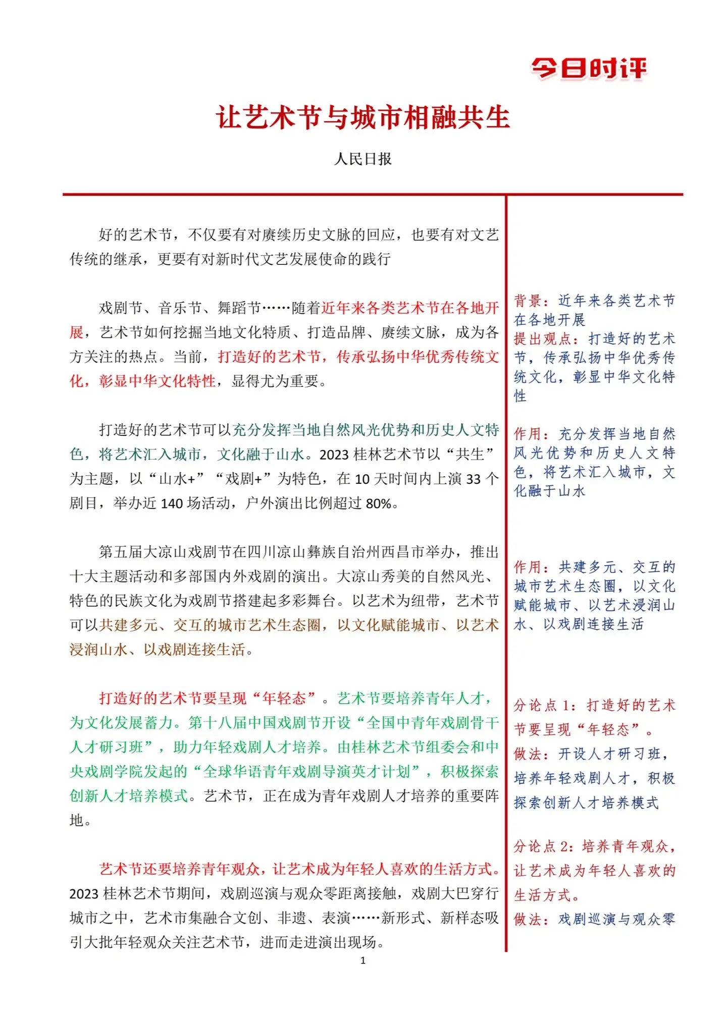 今日时评——让艺术节与城市相融共生。